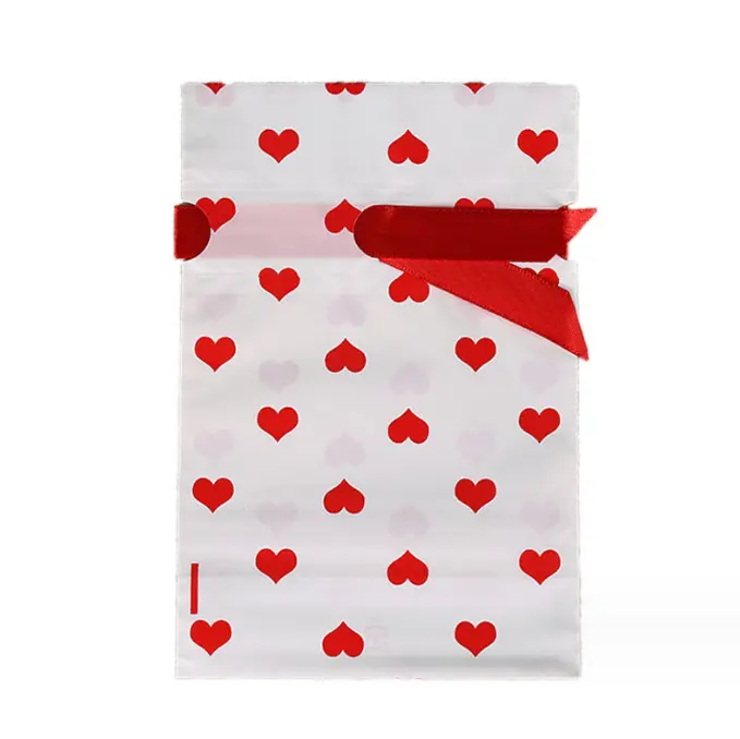 50 pcs heart print Cookie pouch set with ribbon