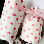 50 pcs heart print Cookie pouch set with ribbon