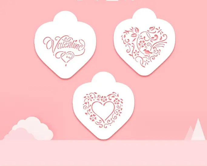 3 pcs Valentine heart theme icing stencil set