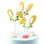 3 pcs Golden Easter Bunny Ears Cake Topper Decoration