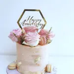 1 pcs Hexagon shape happy anniversary cake topper