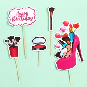 Happy birthday Girls Makeup theme Cake Topper set