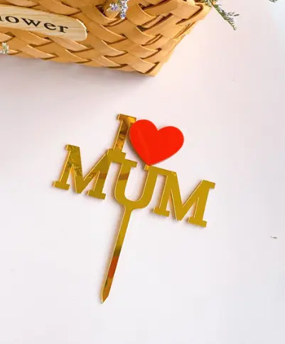 I love mom with heart acrylic cake topper style 16