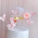 6 pcs set Mom with round transparent with butterfly and flower cake topper with 5 pcs butterflies