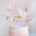 6 pcs set Mom with round transparent with butterfly and flower cake topper with 5 pcs butterflies
