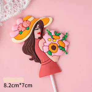 Hat Lady with bouquet cake topper