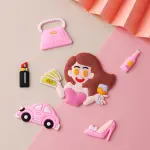 6 pcs Lady with accessories car purse heels lipstick cake topper set
