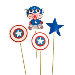 4 pcs Captain America theme cake topper set