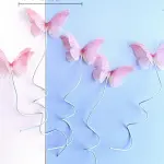 5 pcs fabric pink butterfly topper with floral wires
