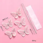 5 pcs fabric light pink studded butterfly topper with floral wires