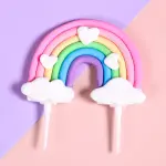 1 pcs Large Pastel colour Rainbow with hearts and clouds cake toy topper