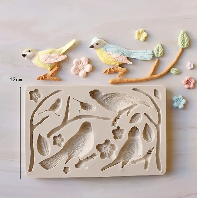 Large Bird tree branch leaf Silicone Mould