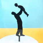 1 pcs black acrylic father holding son cake topper