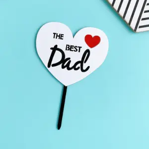 Double acrylic heart shaped the best dad with red heart cake topper