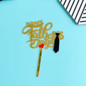 Happy fathers day with tie and heart acrylic cake topper