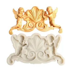 Large 3D two Angel with wings vintage silicone mould