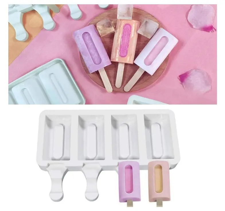 4 Cavity Grooved Silicone Popsicle Mould