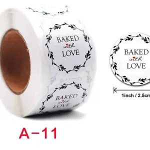 Baked with love Stickers Roll 1 Inch diameter 500 sticker roll