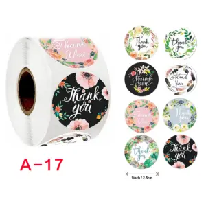 8 different theme thank you Stickers Roll 1 Inch diameter 500 sticker roll