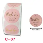 Pink thank you for your Order in golden foil Stickers Roll 1 Inch diameter 500 sticker roll