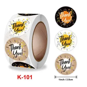 Colorful 3 different Thank you Stickers Roll 1 Inch diameter 500 sticker roll