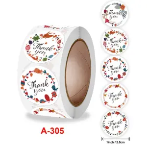 Colorful floral Thank you Stickers Roll 1 Inch diameter 500 sticker roll