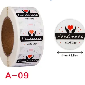 Handmade with love Stickers Roll 1 Inch diameter 500 sticker roll