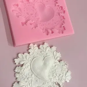 Large Lace Heart with love Floral embedded silicone mould