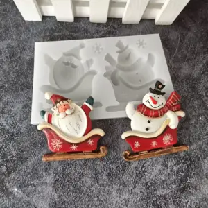 Large Christmas Santa Claus Snowman ridding with Gifts silicone mould style 2