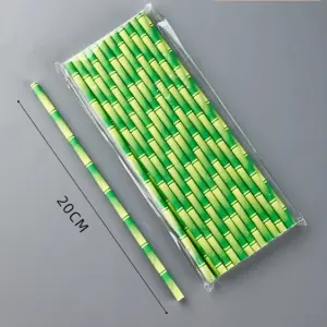 25pcs Green Bamboo Printed Straws