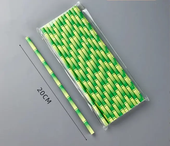 25pcs Green Bamboo Printed Straws