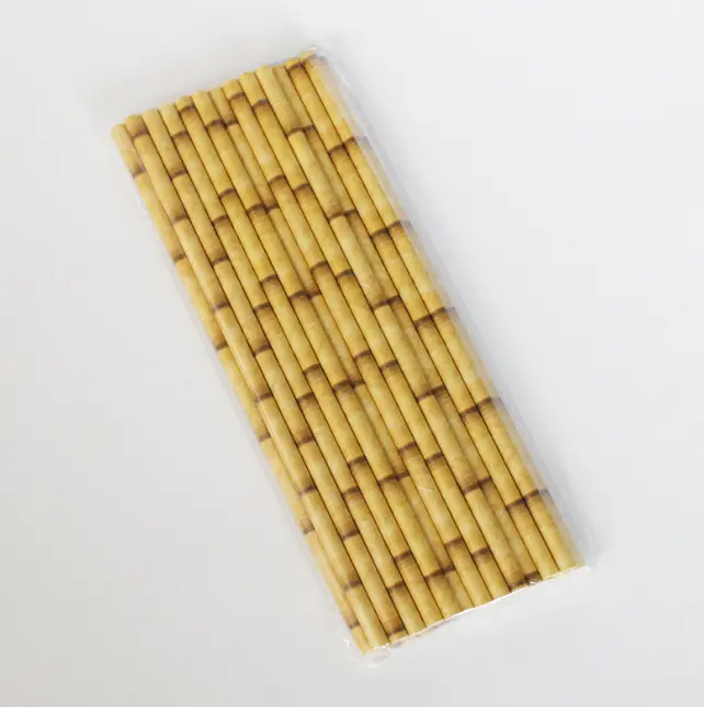 25pcs Brown Bamboo Printed Straws