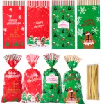 4 Mixed Design Christmas Loaf / Candy / cookies Bags with golden ties (1 PACK =50 pcs) STYLE 14