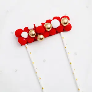 Christmas Red and white Curved Soft Balls with Gold Pearl Cloud