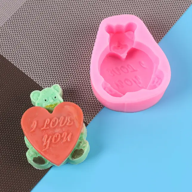 Teddy Bear holding heart i love you silicone mould