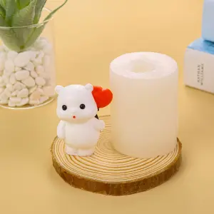 3D Teddy Holding heart silicone Mould Style 2