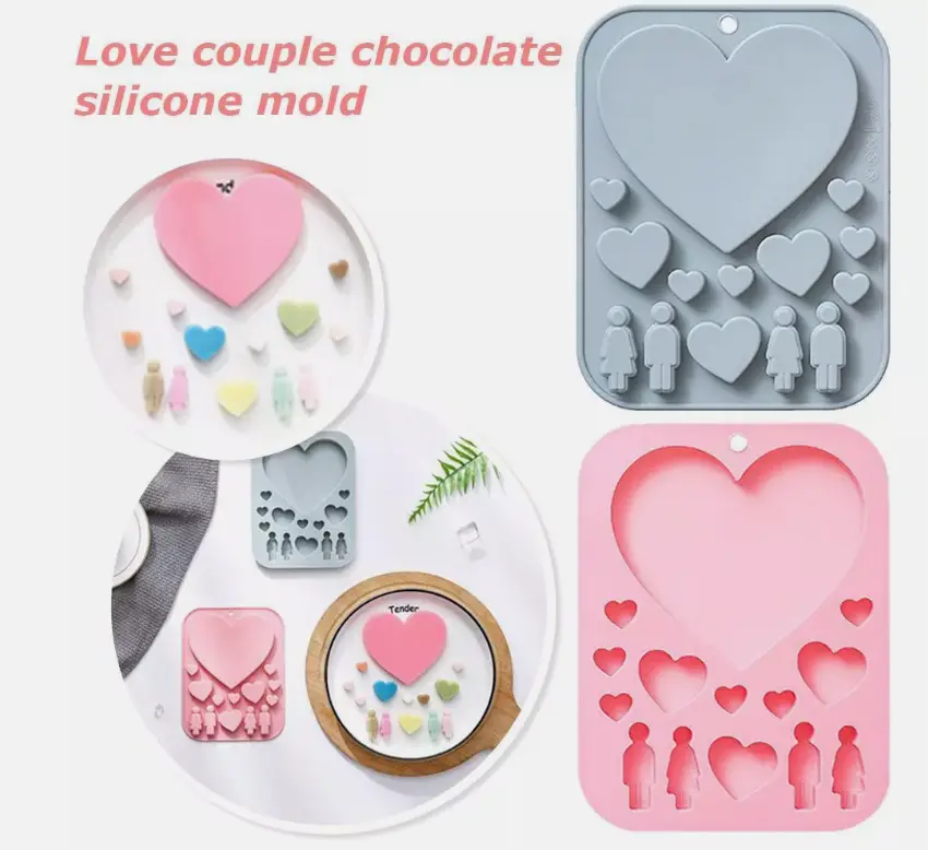 Couple heart theme silicone mould