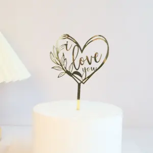 Detailed Floral Love You acrylic cake topper