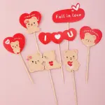 7 pcs Valentines Teddy Love Couple theme Cake topper set