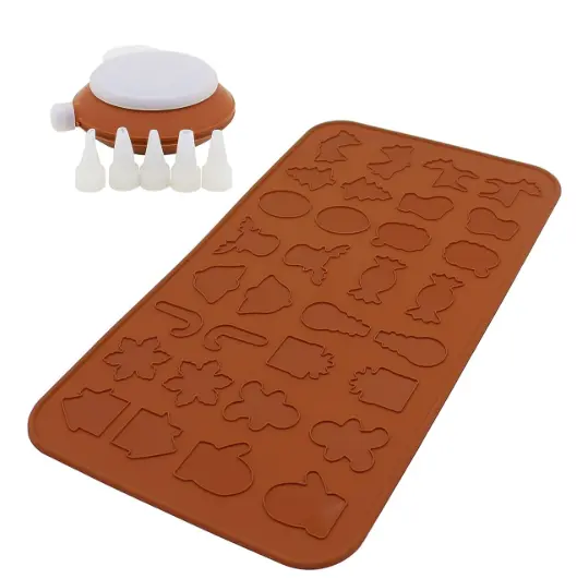 Silicone Baking Mat Macaron Cookie Sheet Christmas Pattern,32-Capacity Nonstick Macaron Chocolate Making Mold Set