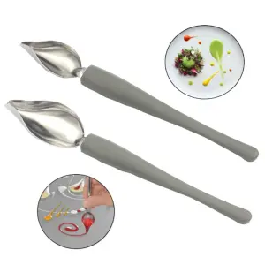 2Pcs Kitchen Plate Tool Stainless Steel Sauce Painting Spoon Molecular Cooking Beak Spoon