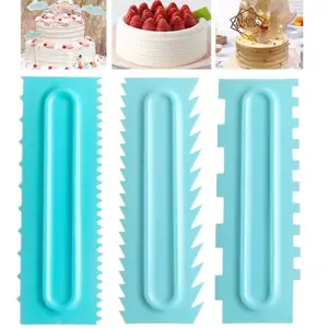 3 pcs Cake Decor Big Plastic Icing Comb Scraper Smoother Icing Fondant Cake Decorating Tool set ( Style 1 )