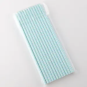 25pcs Blue and White Zig Zag Printed Straws
