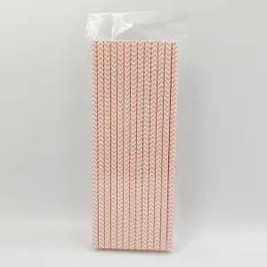 25pcs Pink Zig Zag Printed Straws