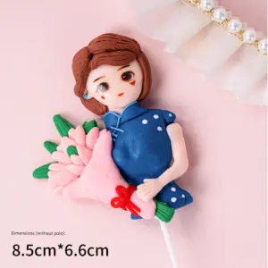 1 pcs Lady Mom holding Bouquet flower cake topper Style 3
