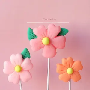 3 pcs Cute flower cake topper
