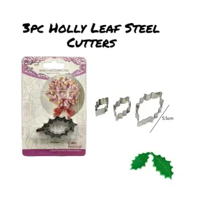 3 Pcs Holly Leaf Fondant Sugarcraft Stainless Steel Cutter set
