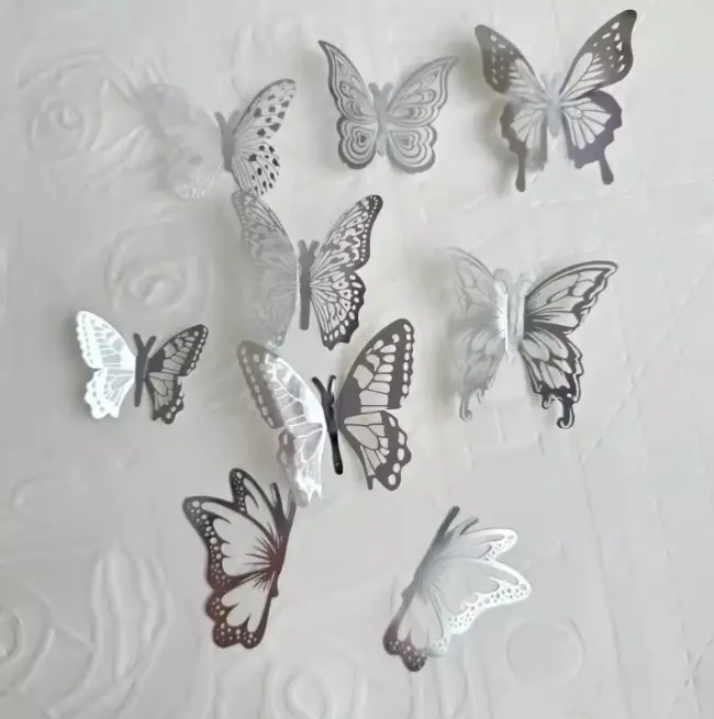 9 pcs silver Metallic Butterfly topper set