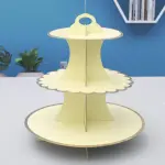 3 Tiers Cupcake Stand Gold Rim Paper Cake Holder Cupcake stand ( yellow)