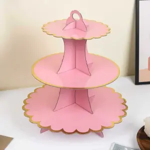3 Tiers Cupcake Stand Cardboard Cake Holder Cupcake stand ( Pink)